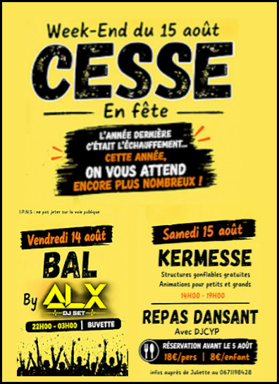 Animations Cesse les 14 et 15 août (incriptions avant le 06 août!)